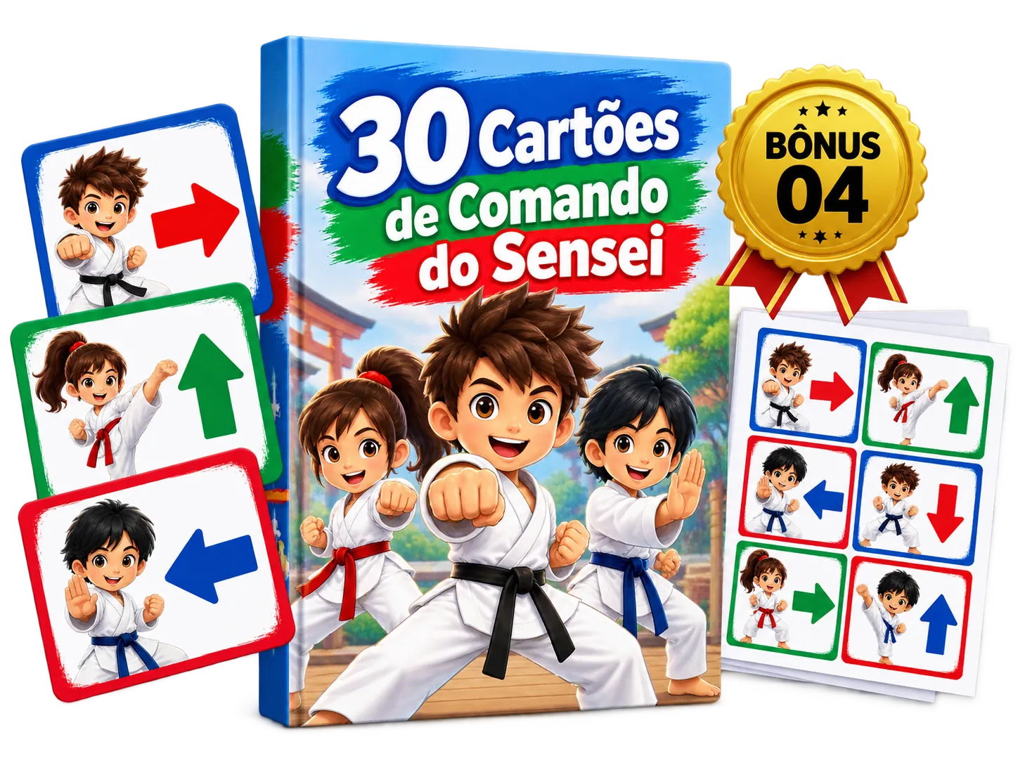 Mockup do bônus 04: 30 Cartões de Comando do Sensei para Imprimir