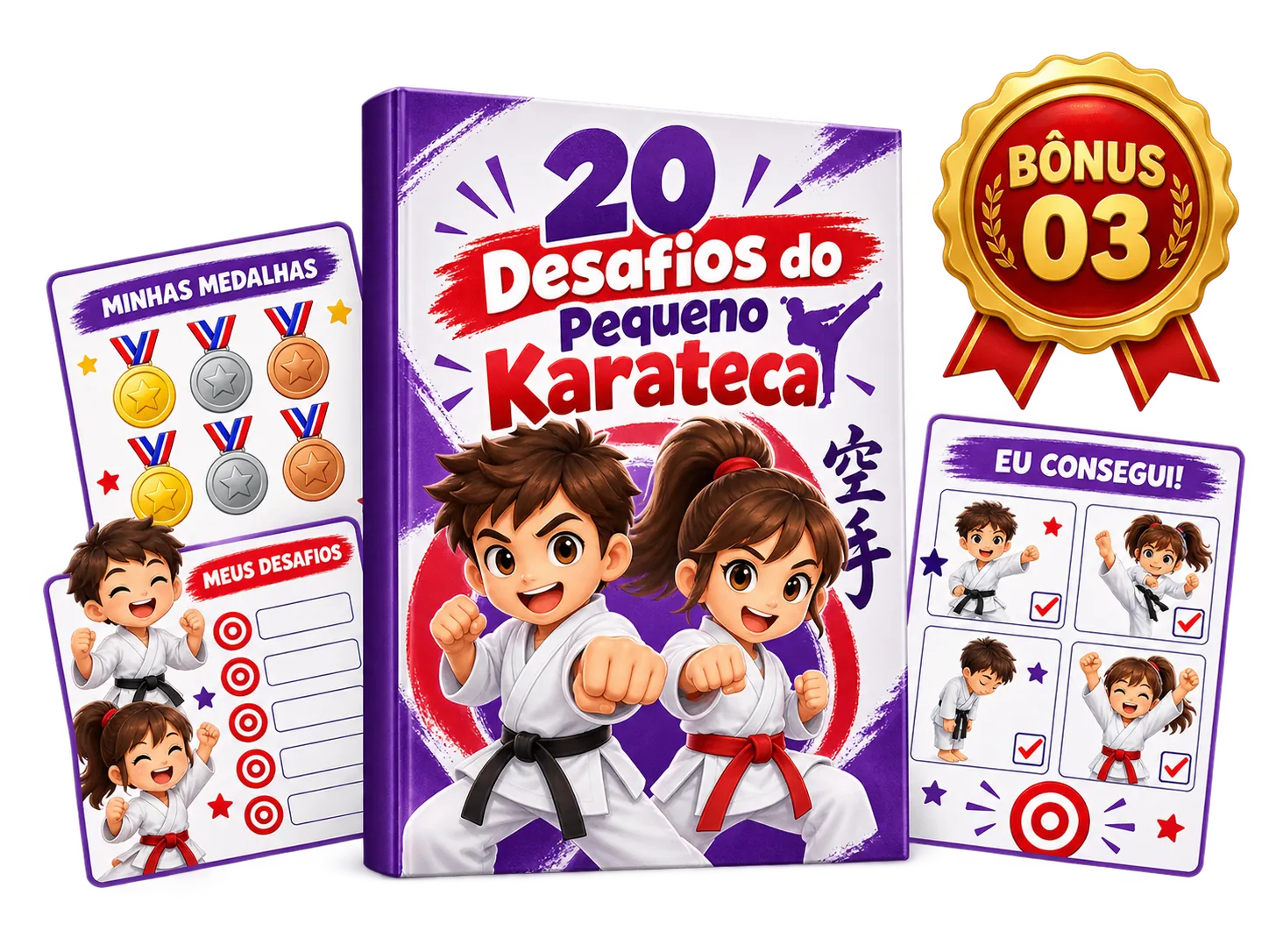 Mockup do bônus 03: 20 Desafios do Pequeno Karateca para Karatê Infantil